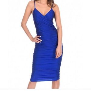 Blue ruched maxi dress